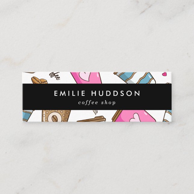 Coffee Cups, Coffee Beans, Barista, Coffee Shop Mini Business Card (Front)