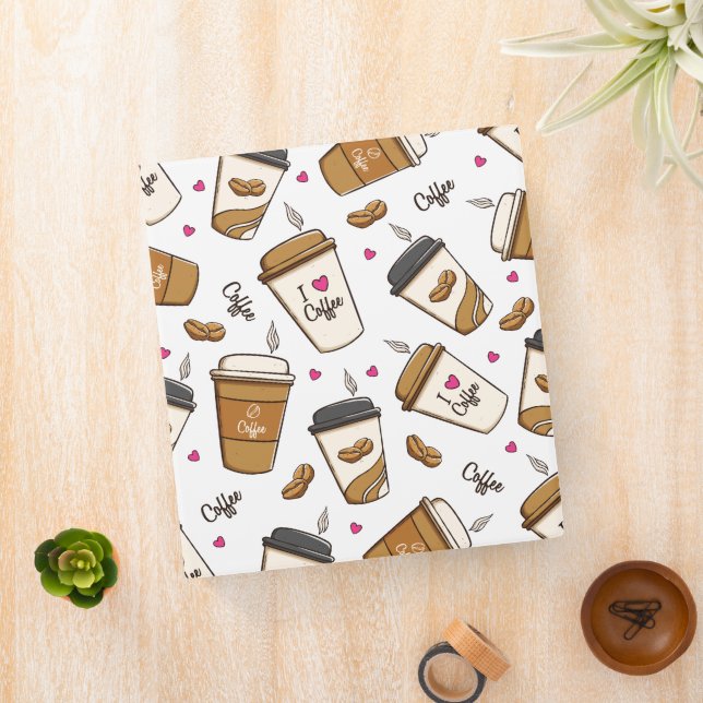 Coffee Cups, Coffee Beans, Coffee Lover, Hearts 3 Ring Binder (In Situ)