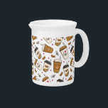 Coffee Cups, Coffee Beans, Coffee Lover, Hearts Beverage Pitcher<br><div class="desc">Cute,  fun and adorable pattern with coffee cups,  coffee beans and hearts. Modern and trendy gift,  perfect for the coffee lover in your life.</div>