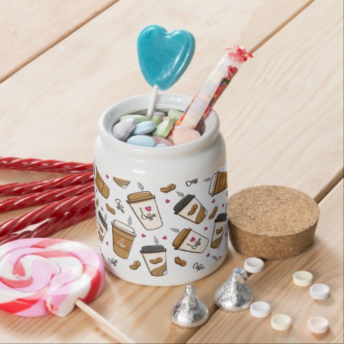 Coffee Cups Coffee Beans Coffee Lover Hearts Candy Jar