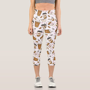 Coffee Cups, Coffee Beans, Coffee Lover, Hearts Capri Leggings