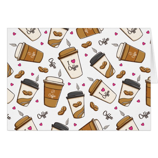 Coffee Cups, Coffee Beans, Coffee Lover, Hearts Cards (Front Horizontal)