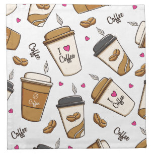 Coffee Cups, Coffee Beans, Coffee Lover, Hearts Cloth Napkin
