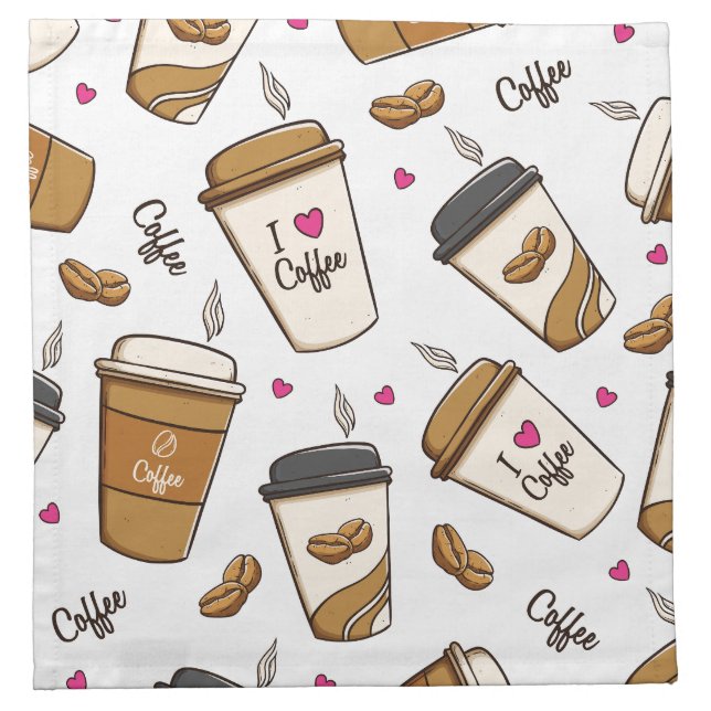 Coffee Cups, Coffee Beans, Coffee Lover, Hearts Cloth Napkin (Front)