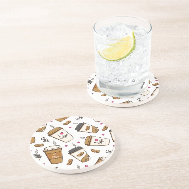 Coffee Cups, Coffee Beans, Coffee Lover, Hearts Coaster (Side)