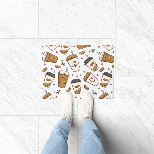 Coffee Cups, Coffee Beans, Coffee Lover, Hearts Doormat (Indoor)