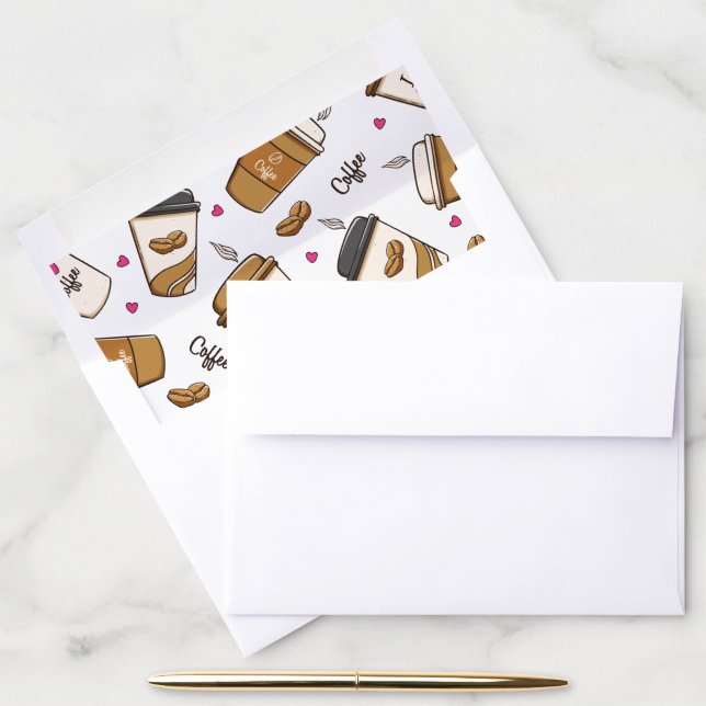Coffee Cups, Coffee Beans, Coffee Lover, Hearts Envelope Liner (Desk)