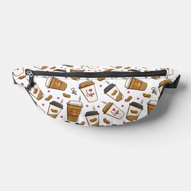 Coffee Cups, Coffee Beans, Coffee Lover, Hearts Fanny Pack (Lay Down)