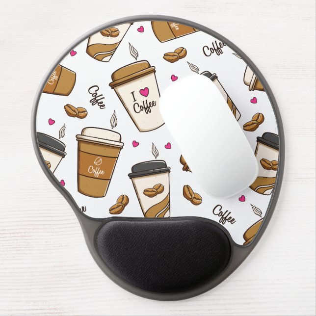 Coffee Cups, Coffee Beans, Coffee Lover, Hearts Gel Mouse Pad (Left Side)