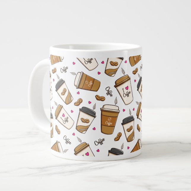 Coffee Cups, Coffee Beans, Coffee Lover, Hearts Giant Coffee Mug (Front Left)
