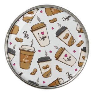 Coffee Cups, Coffee Beans, Coffee Lover, Hearts Golf Ball Marker