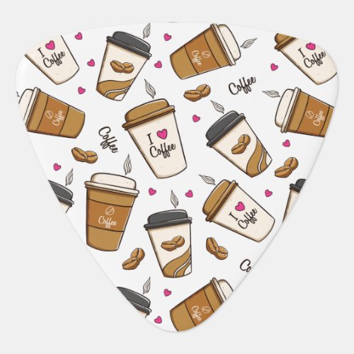 Coffee Cups Coffee Beans Coffee Lover Hearts Guitar Pick