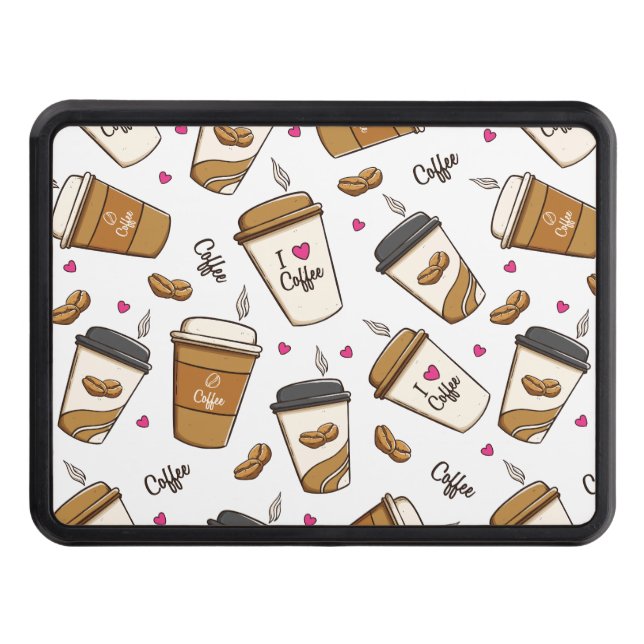 Coffee Cups, Coffee Beans, Coffee Lover, Hearts Hitch Cover (Front)