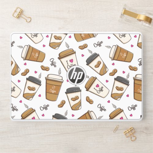 Coffee Cups Coffee Beans Coffee Lover Hearts HP Laptop Skin