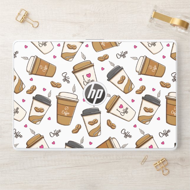 Coffee Cups, Coffee Beans, Coffee Lover, Hearts HP Laptop Skin (Desk)