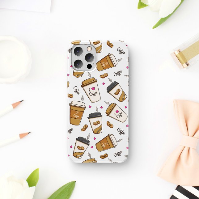 Coffee Cups, Coffee Beans, Coffee Lover, Hearts iPhone Case (Creator Uploaded)