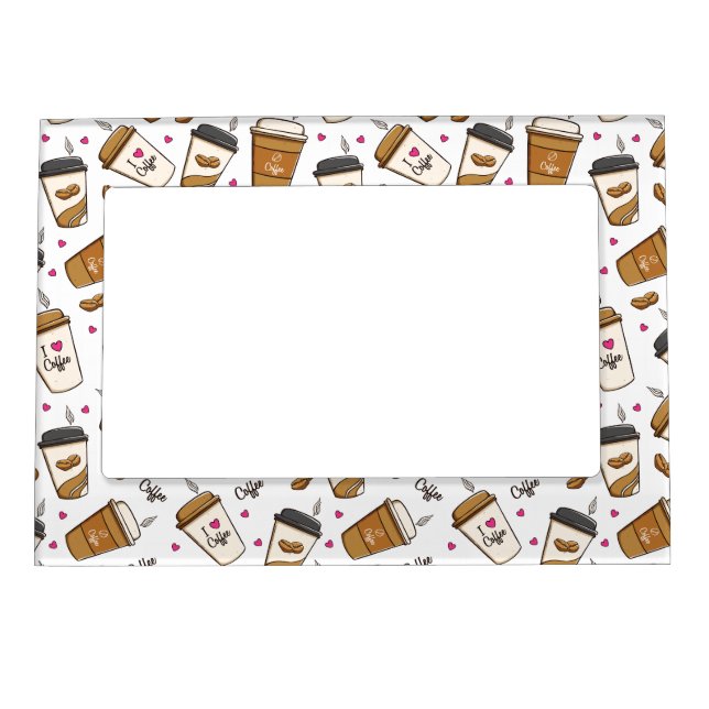 Coffee Cups, Coffee Beans, Coffee Lover, Hearts Magnetic Frame (Front)