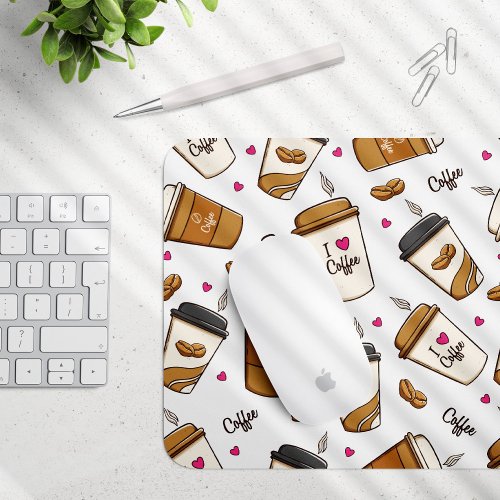 Coffee Cups Coffee Beans Coffee Lover Hearts Mouse Pad