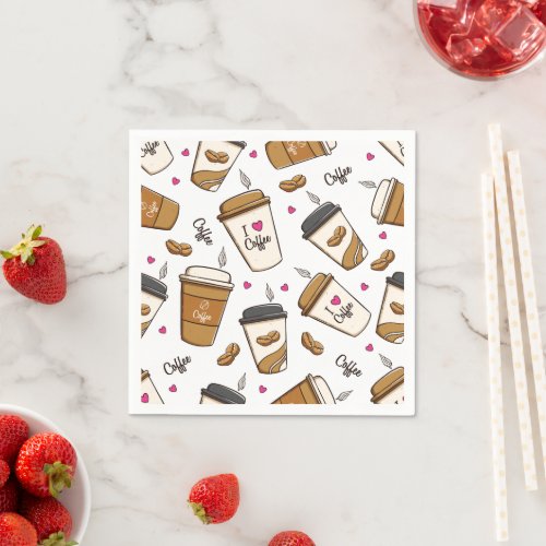 Coffee Cups Coffee Beans Coffee Lover Hearts Napkins