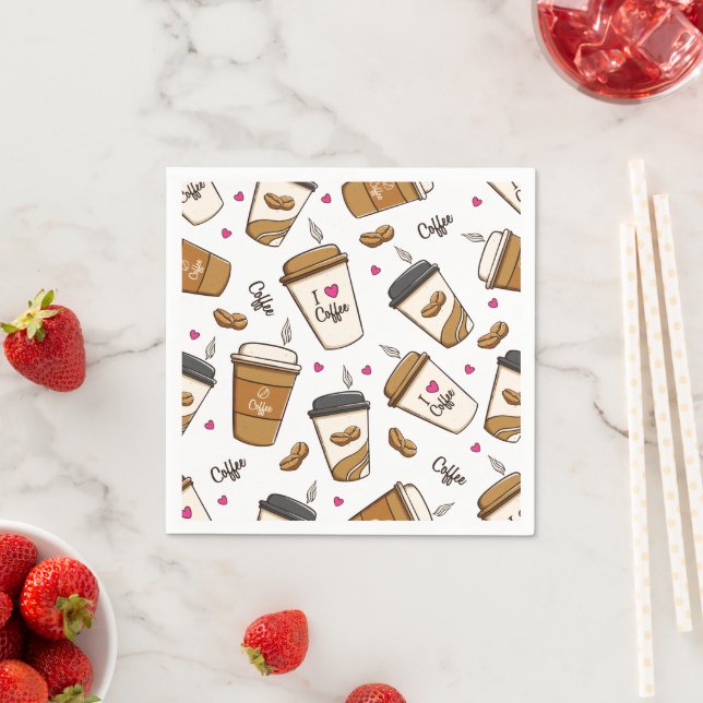 Coffee Cups, Coffee Beans, Coffee Lover, Hearts Napkins (Insitu)
