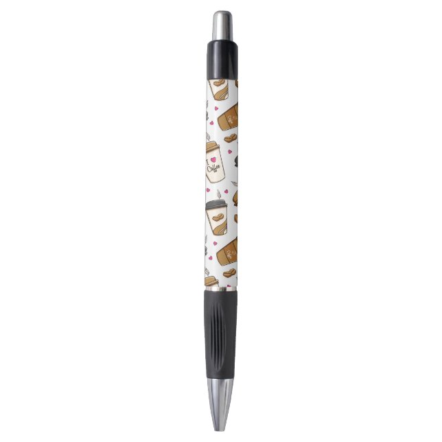 Coffee Cups, Coffee Beans, Coffee Lover, Hearts Pen (Front Vertical)