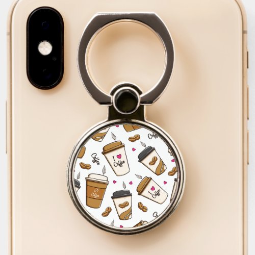 Coffee Cups Coffee Beans Coffee Lover Hearts Phone Ring Stand