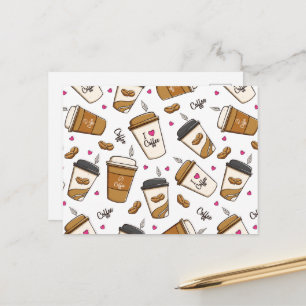 Coffee Cups, Coffee Beans, Coffee Lover, Hearts Postcard