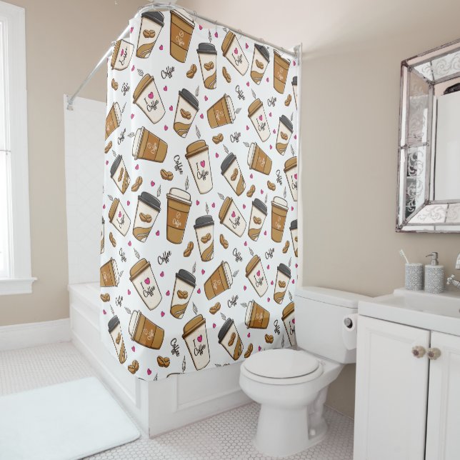 Coffee Cups, Coffee Beans, Coffee Lover, Hearts Shower Curtain (In Situ)