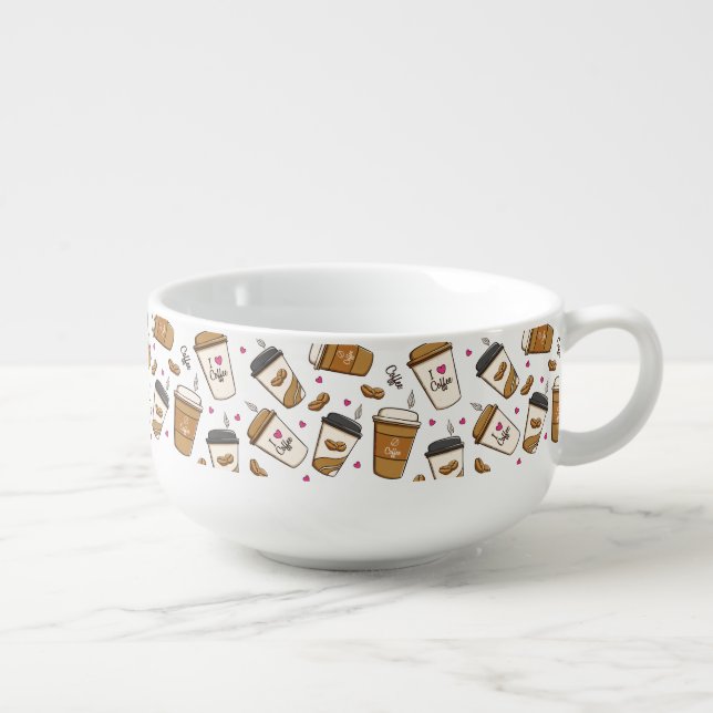 Coffee Cups, Coffee Beans, Coffee Lover, Hearts Soup Mug (Left)