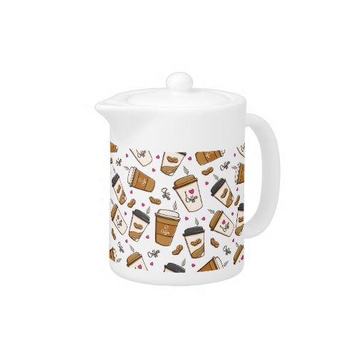 Coffee Cups Coffee Beans Coffee Lover Hearts Teapot