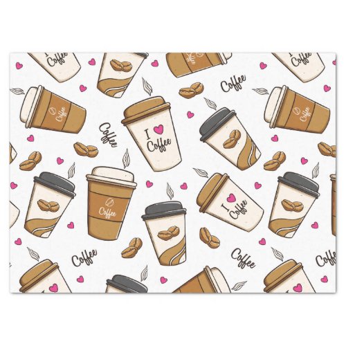 Coffee Cups Coffee Beans Coffee Lover Hearts Tissue Paper