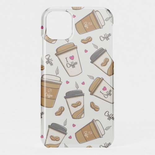 Coffee Cups Coffee Beans Coffee Lover Hearts iPhone 11 Case