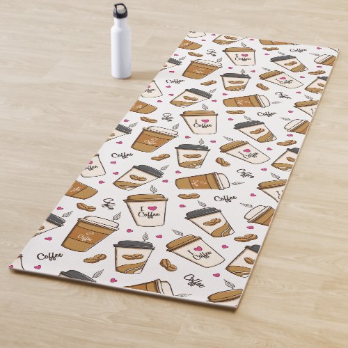 Coffee Cups Coffee Beans Coffee Lover Hearts Yoga Mat