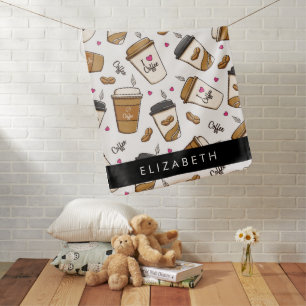 Coffee Cups, Coffee Beans, Coffee Lover, Your Name Baby Blanket