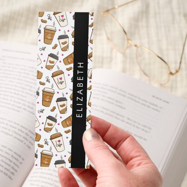 Coffee Cups, Coffee Beans, Coffee Lover, Your Name Bookmarks (Hand)