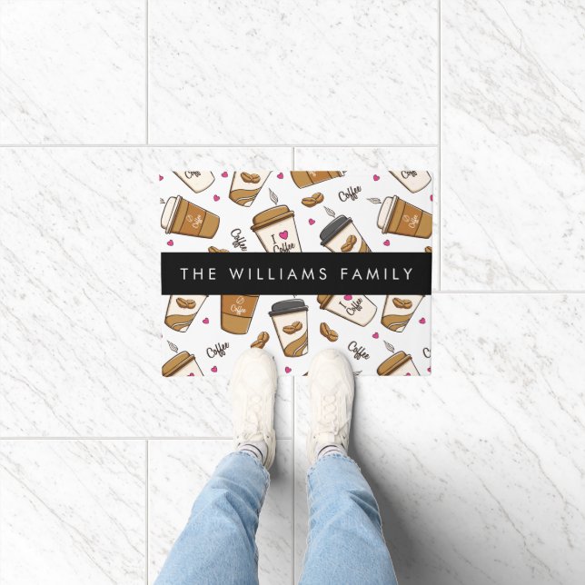 Coffee Cups, Coffee Beans, Coffee Lover, Your Name Doormat (Indoor)