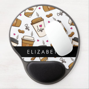 Coffee Cups, Coffee Beans, Coffee Lover, Your Name Gel Mouse Pad