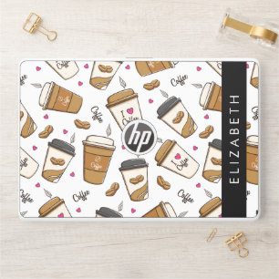 Coffee Cups, Coffee Beans, Coffee Lover, Your Name HP Laptop Skin