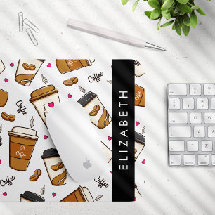 Coffee Cups, Coffee Beans, Coffee Lover, Your Name Mouse Pad