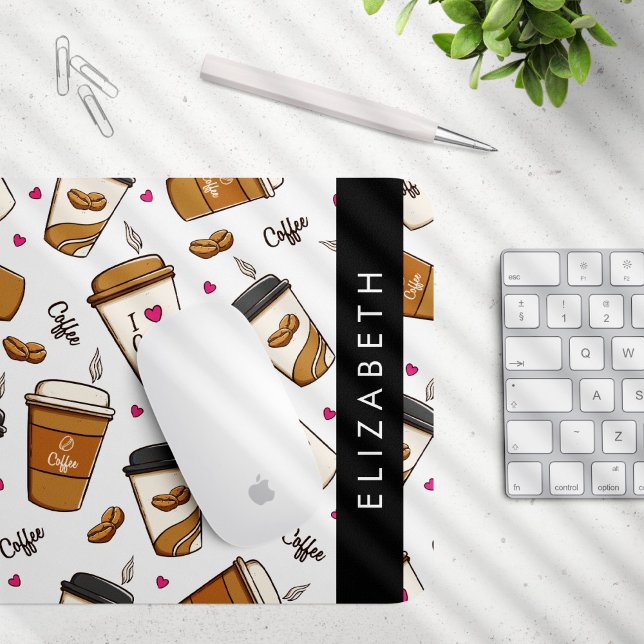 Coffee Cups, Coffee Beans, Coffee Lover, Your Name Mouse Pad (Creator Uploaded)
