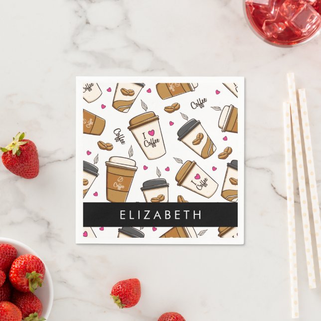 Coffee Cups, Coffee Beans, Coffee Lover, Your Name Napkins (Insitu)
