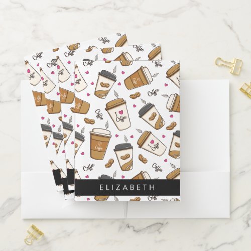 Coffee Cups Coffee Beans Coffee Lover Your Name Pocket Folder