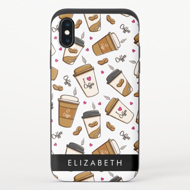 Coffee Cups, Coffee Beans, Coffee Lover, Your Name Uncommon iPhone Case (Back)