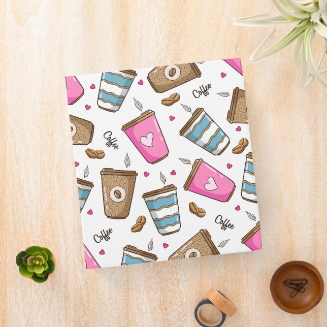 Coffee Cups, Coffee Beans, Hearts, Coffee Lover 3 Ring Binder (In Situ)