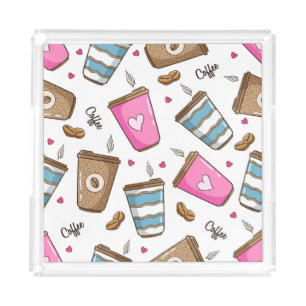Coffee Cups, Coffee Beans, Hearts, Coffee Lover Acrylic Tray