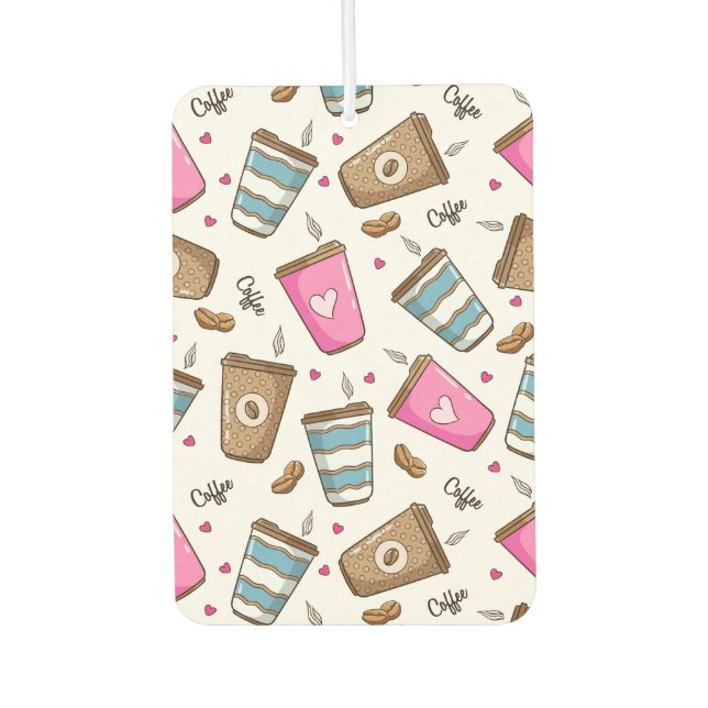 Coffee Cups, Coffee Beans, Hearts, Coffee Lover Air Freshener (Front)