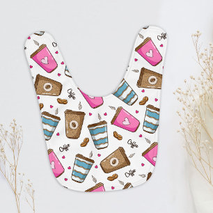 Coffee Cups, Coffee Beans, Hearts, Coffee Lover Baby Bib
