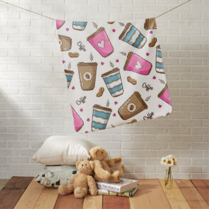 Coffee Cups, Coffee Beans, Hearts, Coffee Lover Baby Blanket