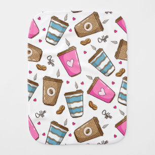 Coffee Cups, Coffee Beans, Hearts, Coffee Lover Baby Burp Cloth
