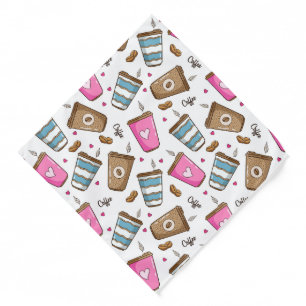 Coffee Cups, Coffee Beans, Hearts, Coffee Lover Bandana